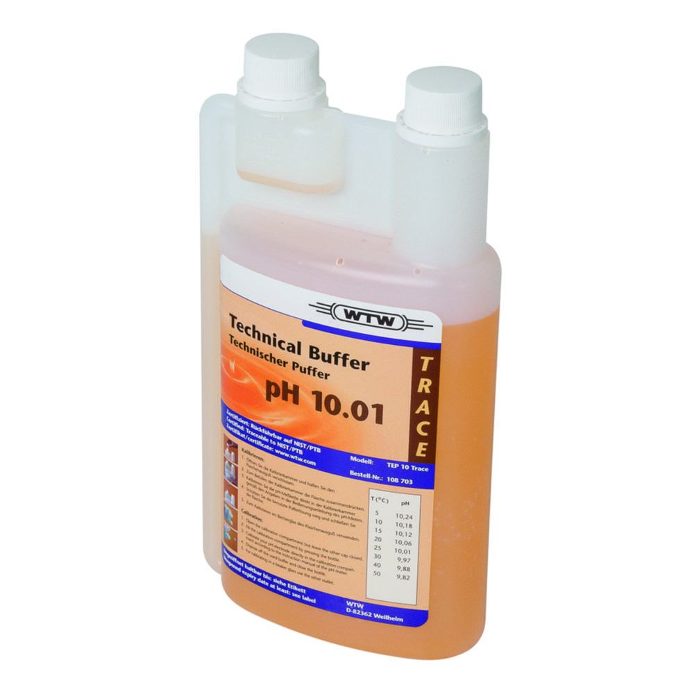 Bufferoplossing pH 10,01 +/- 0,03 bij 25°C, Fles met kalibreerkamer 1l, oranje, NIST/PTB